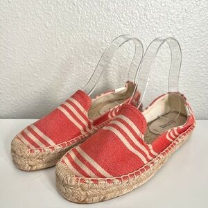 Soludoes Espadrille Slip On Coral White Striped Canvas Shoes Size 6